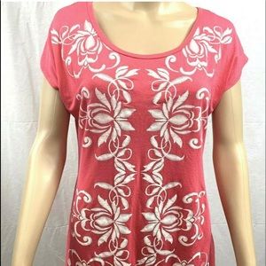 Bleu size small blouse pink and white short sleeve